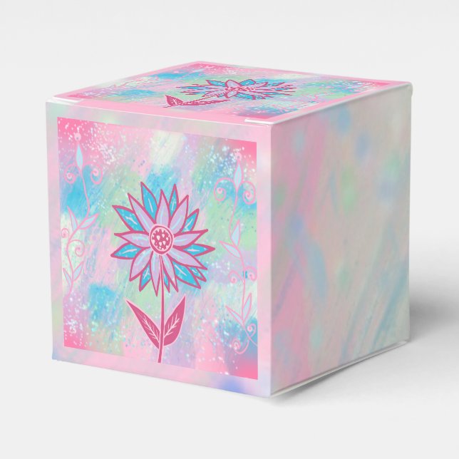Caja Para Regalos Flor Pastel dibujada a mano (Costado Anverso)