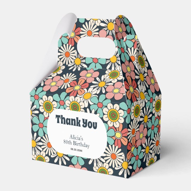 Caja Para Regalos Flor Retro Hippie Groovy Hola Ochenta Cumpleaños (Front Side)