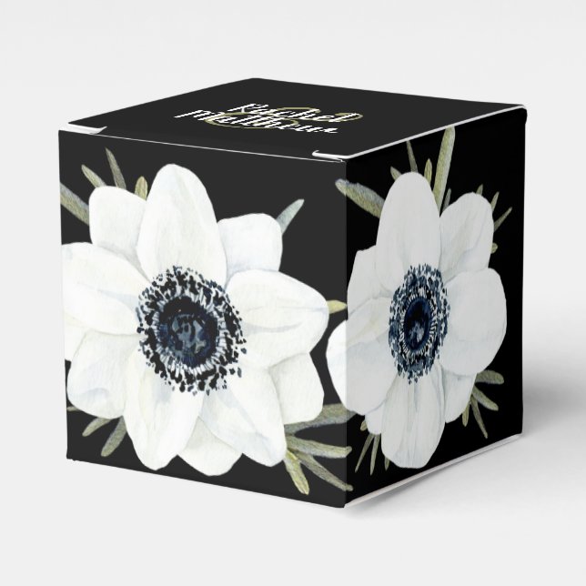 Caja Para Regalos Flora acuarela de anémonas blancas y negras (Costado Anverso)