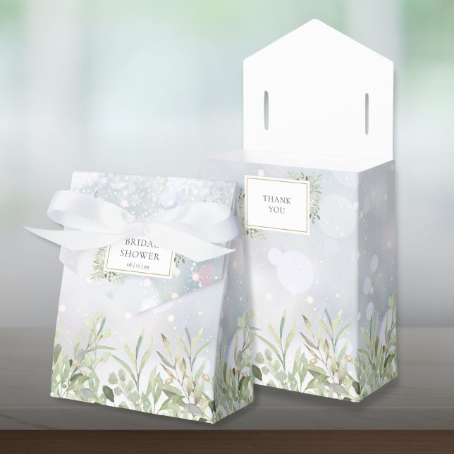 Caja Para Regalos Flora nupcial de vegetación de invierno (Winter Greenery Foliage Bridal Shower Favor Boxes)
