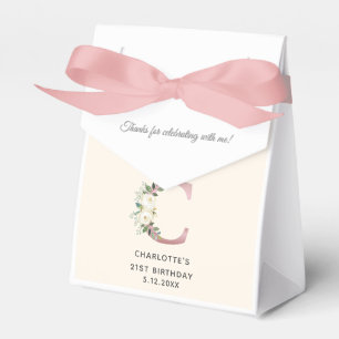 Caja Para Regalos Floral 21er cumpleaños Monograma Rosa Oro
