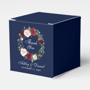 Caja Para Regalos Floral acuarela Burgundy Azul Boda Gracias