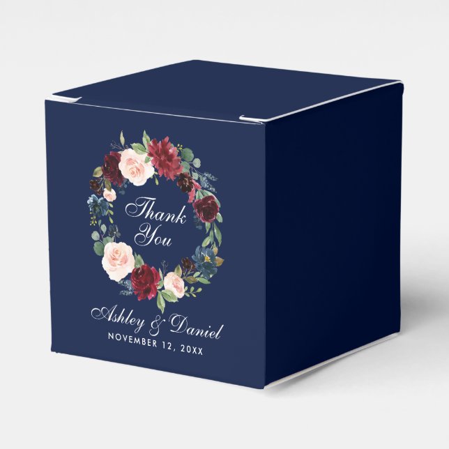 Caja Para Regalos Floral acuarela Burgundy Azul Boda Gracias (Costado Anverso)