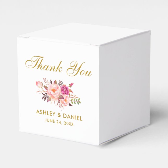 Caja Para Regalos Floral acuarela rosa Rubor Gold Boda Gracias (Costado Anverso)