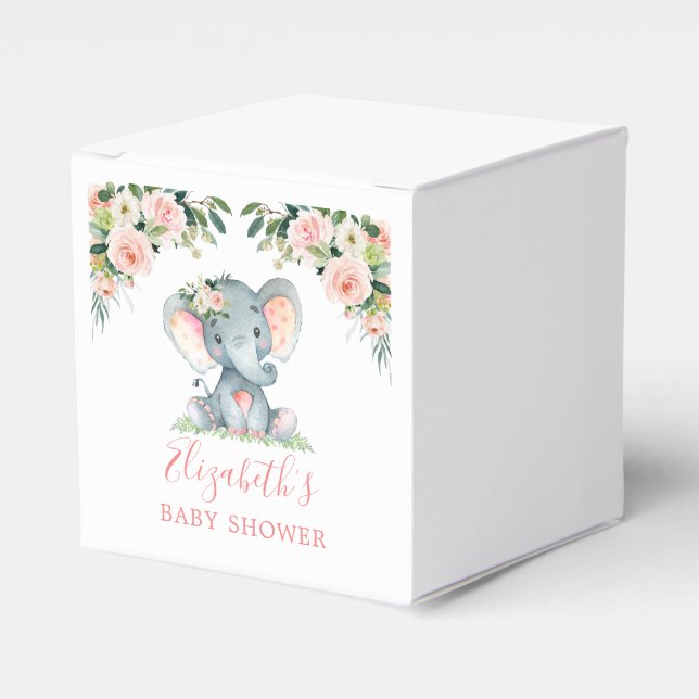 Caja Para Regalos Floral acuática rosa bebé elefante Baby Shower (Costado Anverso)