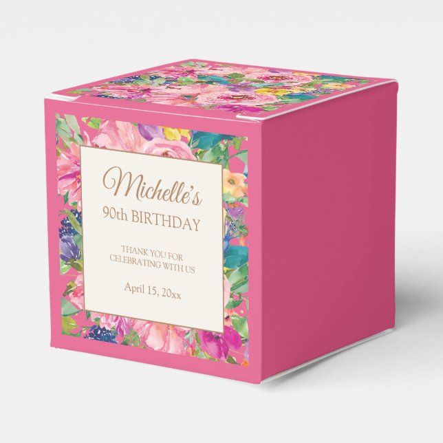 Caja Para Regalos Floral amarilla rosa 90 cumpleaños (Costado Anverso)