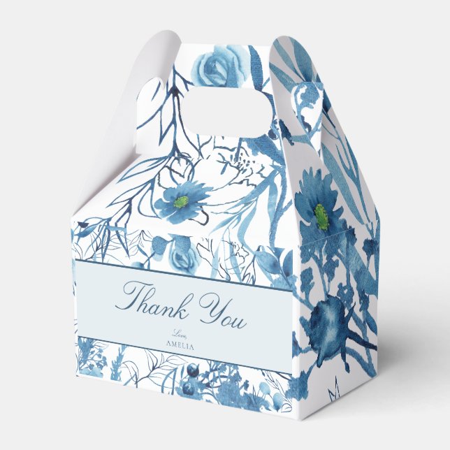 Caja Para Regalos Floral Azul Agradecer  (Front Side)