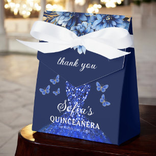 Caja Para Regalos Floral azul real Quinceañera Butterflies