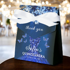 Caja Para Regalos Floral azul real Quinceañera Butterflies