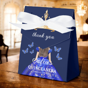 Caja Para Regalos Floral azul real Quinceañera Butterflies