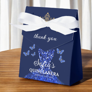 Caja Para Regalos Floral azul real Quinceañera Butterflies