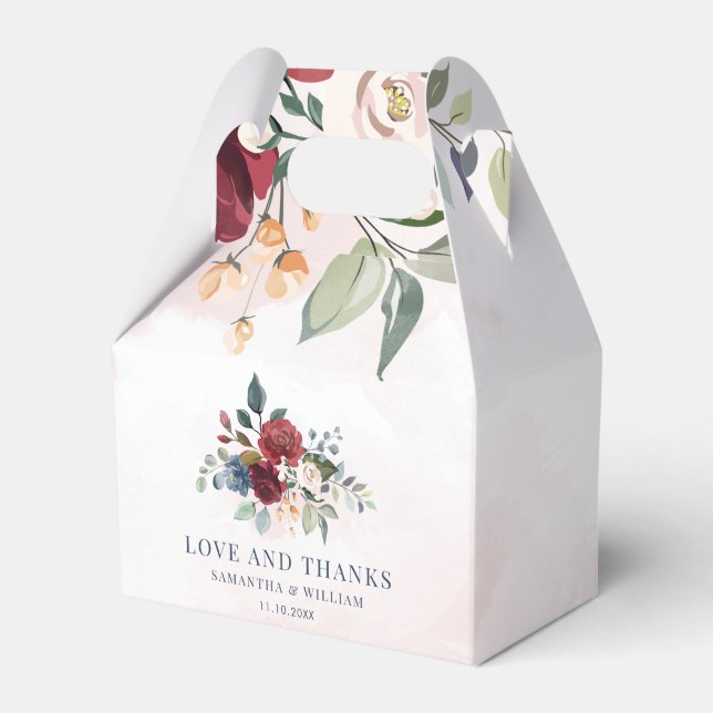 Caja Para Regalos Floral Borgoña verde Boda moderno (Front Side)