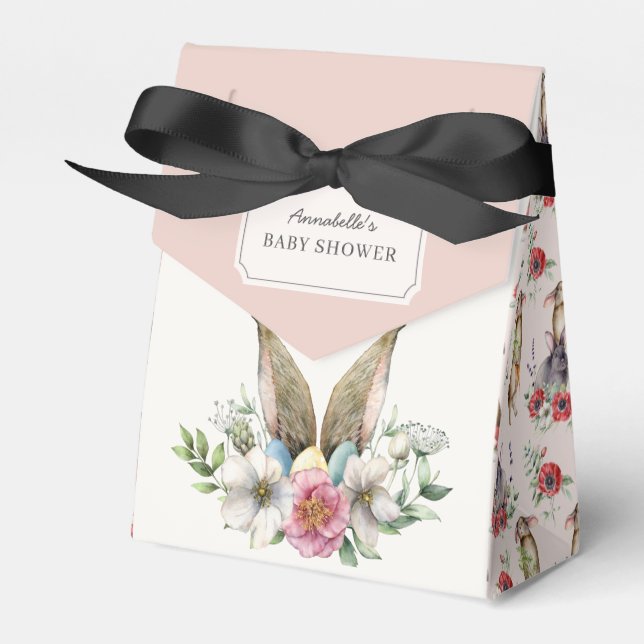 Caja Para Regalos Floral Bunny Ear Baby Shower Pink Favor Box (Front Side)
