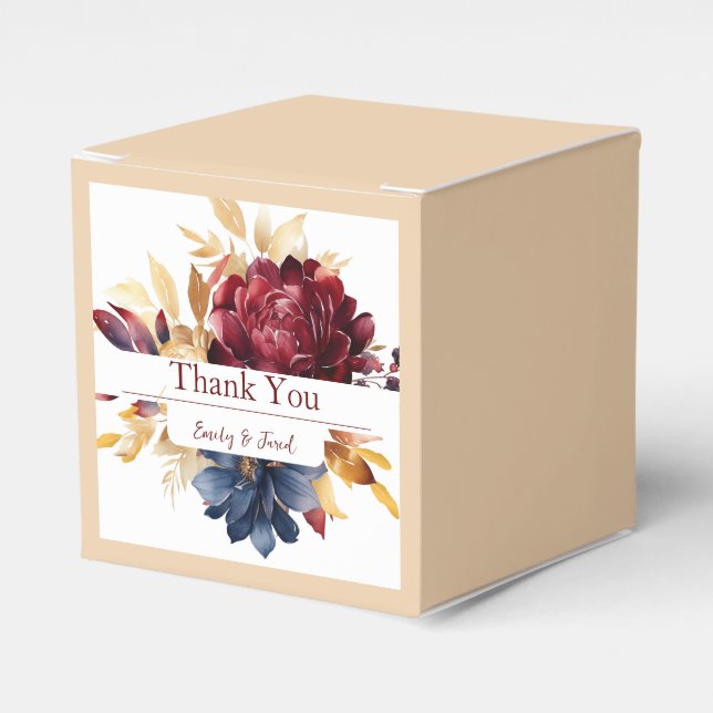 Caja Para Regalos Floral Burgundy Otoño Acuarela Floral (Costado Anverso)