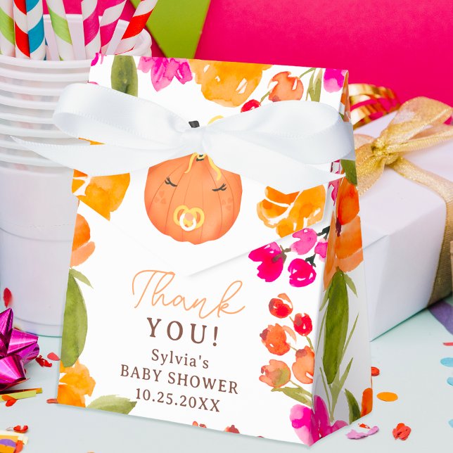 Caja Para Regalos Floral Caída lindo calabaza pequeña ducha bebé (Floral Fall cute little pumpkin baby shower Favor Box)