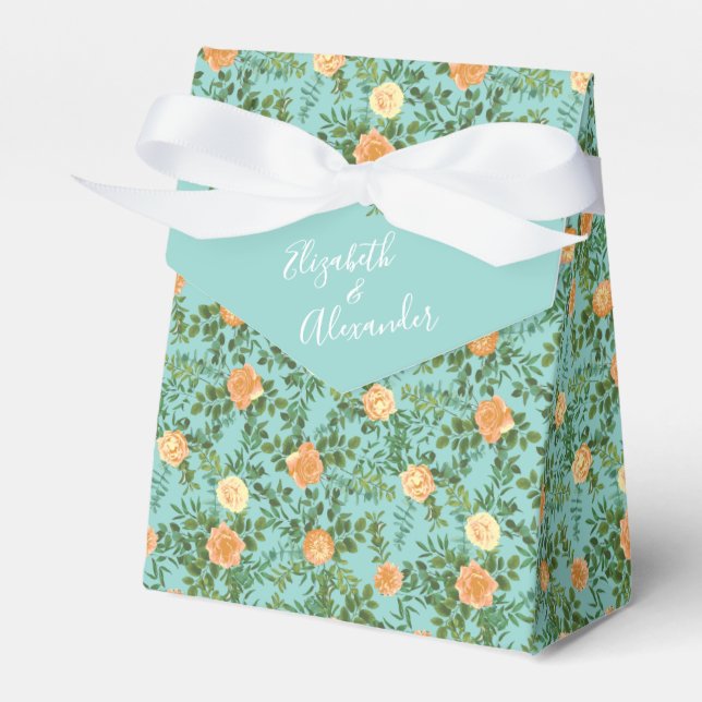 Caja Para Regalos Floral de Bodas Verde azulados de Peach Aqua (Front Side)