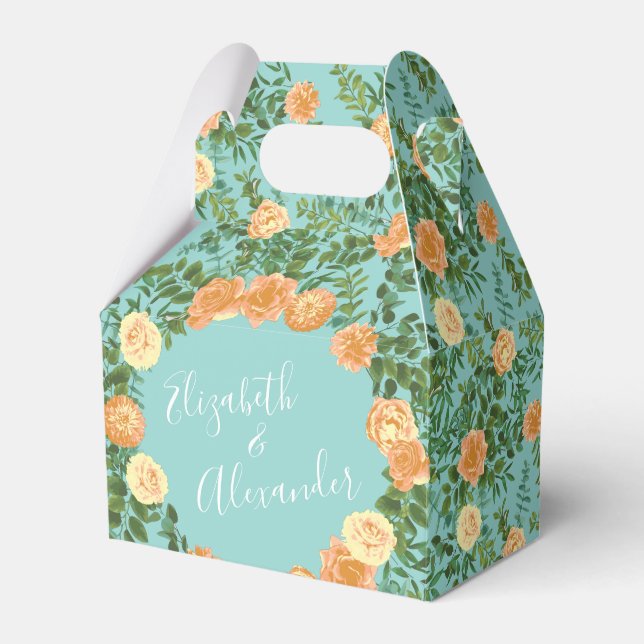 Caja Para Regalos Floral de Bodas Verde azulados de Peach Aqua (Front Side)