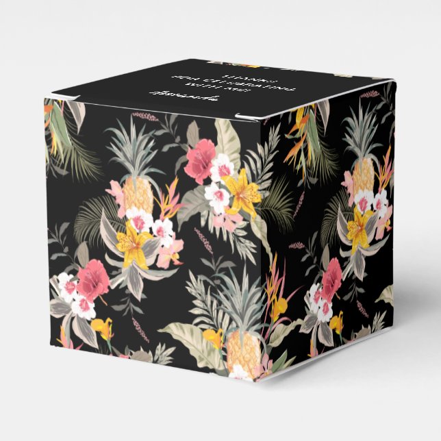 Caja Para Regalos Floral de Piña en Cuadrado Negro (Costado Anverso)
