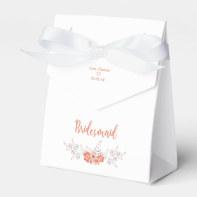 Caja Para Regalos Floral Design with Bridesmaid quote in Coral (Front Side)