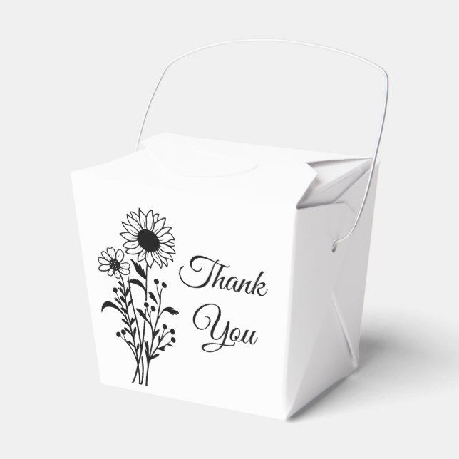 Caja Para Regalos Floral girasoles Boda blanco negro Gracias (Front Side)