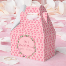 Floral & Heart Pink Bridal Shower Favor Box