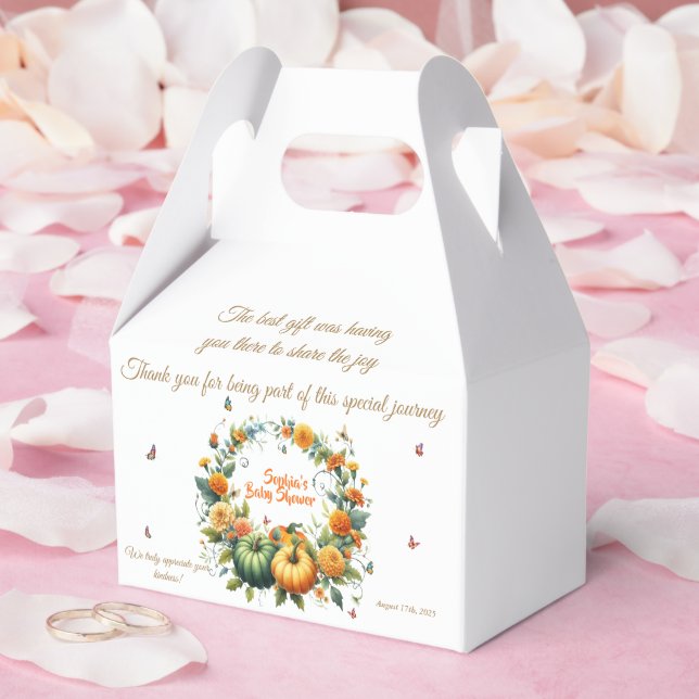 Caja Para Regalos Floral Otoño Naranja Verde Calabaza Baby Shower (Boda)