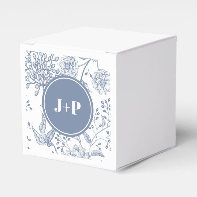 Caja Para Regalos Floral Periwinkle Blue Monogram Wedding (Costado Anverso)