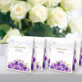 Caja Para Regalos Floral personalizada de hojas de oro y Rosa morado