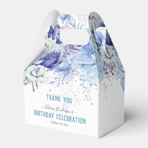 Caja Para Regalos Floral Purpurina Luz Azul Feliz Cumpleaños Favor B