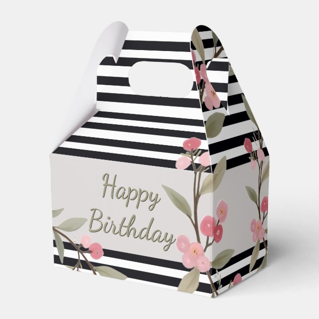 Caja Para Regalos Floral Rosa Y Hojas (Front Side)