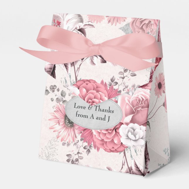 Caja Para Regalos Floral rosa y plata (Front Side)