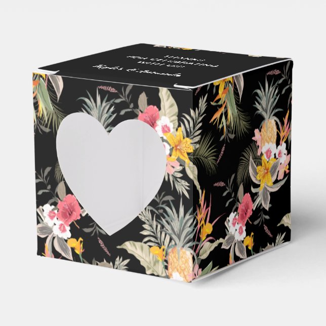 Caja Para Regalos Floral Tropical en Corazón Cuadrado Negro (Anverso)