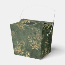 Caja Para Regalos Floral verde y dorada