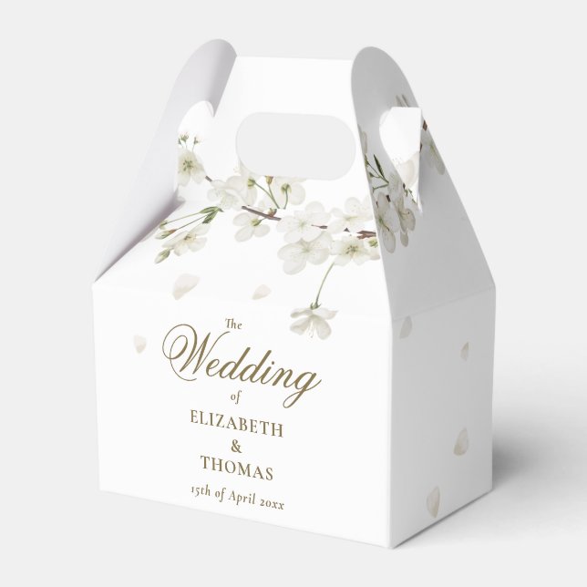 Caja Para Regalos Floral White Blossom Gold Script Boda (Front Side)