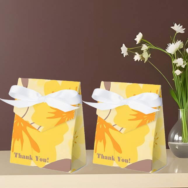 Caja Para Regalos Florales Retro Sunshine- (Retro Sunshine Florals-Butter yellow Tangerine orange and mocha mousse- Favor Boxes )