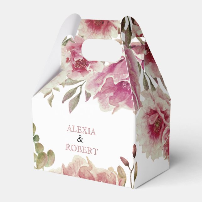 Caja Para Regalos Flores acuarelas rosas y hojas boda (Front Side)