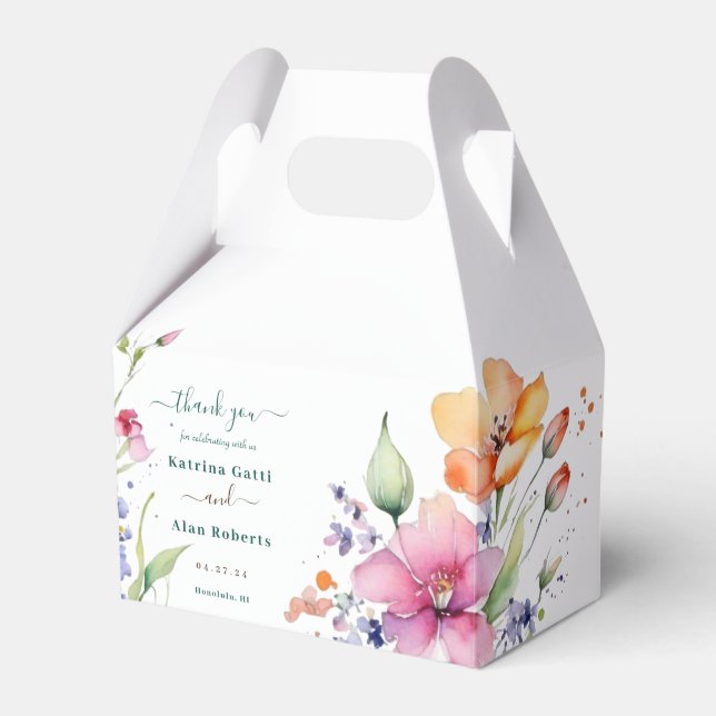 Caja Para Regalos Flores Amarillas Melocotón Rosado (Front Side)