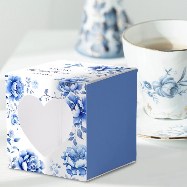 Caja Para Regalos Flores azules Bautismo Corazón (Subido por el creador)