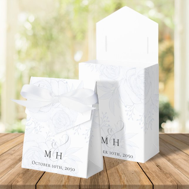 Caja Para Regalos Flores azules bodas guión azul botánico (Elegant wedding favor box with ribbon and calligraphy script monogram ampersand. )