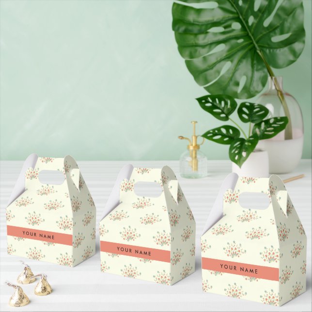Caja Para Regalos Flores Azules y Rojas, Rojo, Tu Nombre (Múltiple)