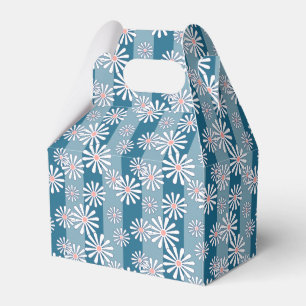Caja Para Regalos Flores blancas de manzanilla sobre fondo azul raya