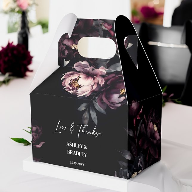 Caja Para Regalos Flores borgoñosas oscuras favores de boda (Dark moody burgundy flowers wedding favors favor box personalized wedding favor box black wedding)