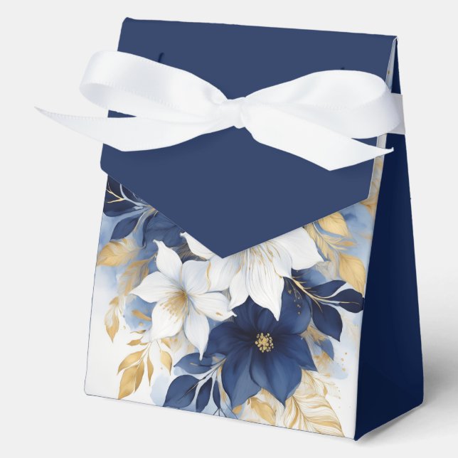 Caja Para Regalos Flores Botánicas Azules y Blancas (Anverso)