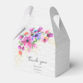 Caja Para Regalos Flores de Acuarela Brillantes Boho y Verdor Dorado