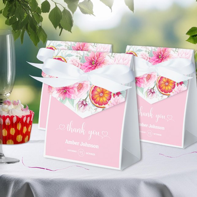Caja Para Regalos Flores de Acuarela de Cito y Rosa para Baby Shower (Citrus & Pink Watercolor Flowers Baby Shower Party Favour and thank you)