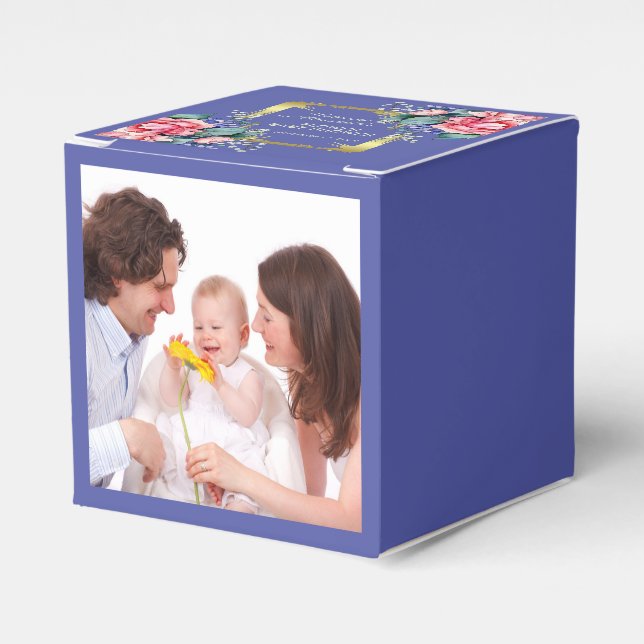 Caja Para Regalos Flores de Acuarela - Marco Dorado 10 + tu texto (Costado Anverso)