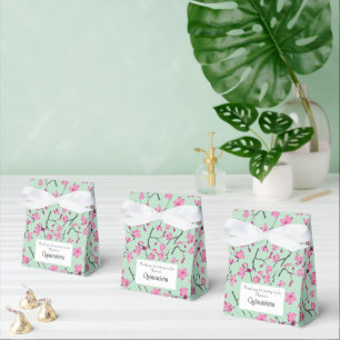 Caja Para Regalos Flores de cerezo rosa, quinceañera verde
