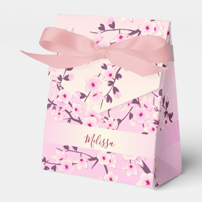 Caja Para Regalos Flores de Cerezo Rosadas Monograma (Front Side)