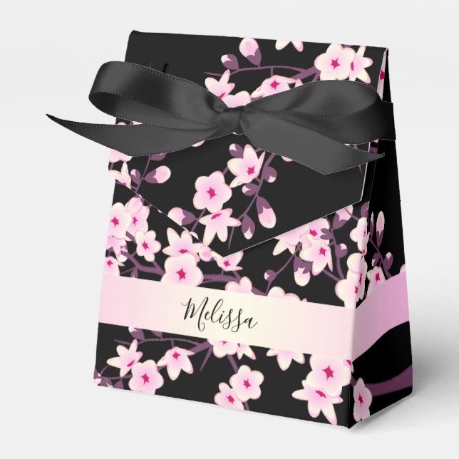 Caja Para Regalos Flores de Cerezo Rosadas Negras Personalizadas (Front Side)