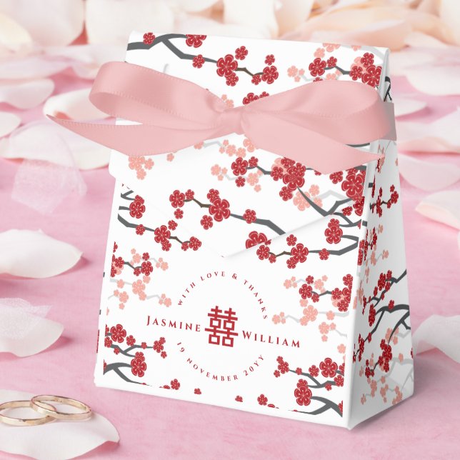 Caja Para Regalos Flores de Cerezo y Doble Felicidad Boda China (Boda)
